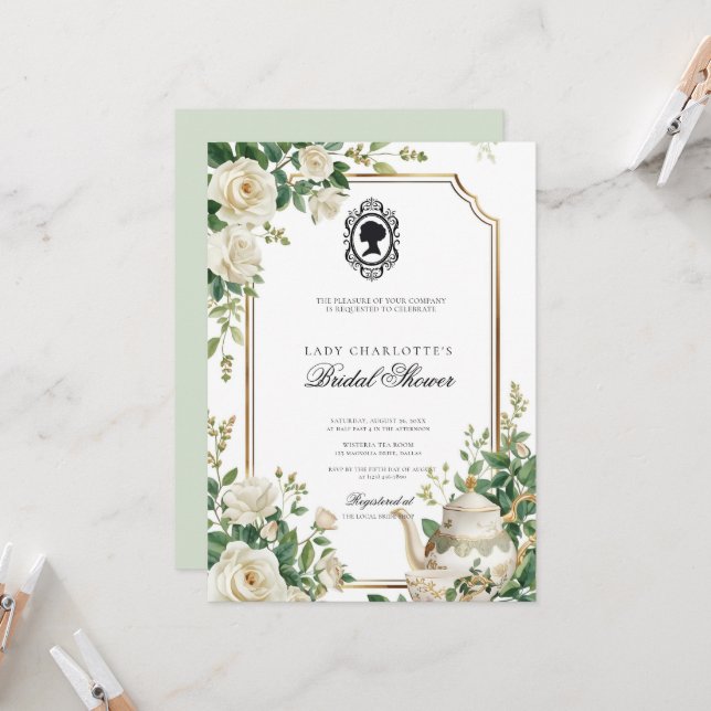  Bridgerton floral vintage bridal shower Invitation (Front/Back In Situ)