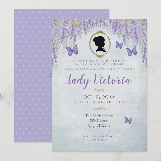 Bridgerton Inspired Birthday Tea Party Invitation (Front/Back)