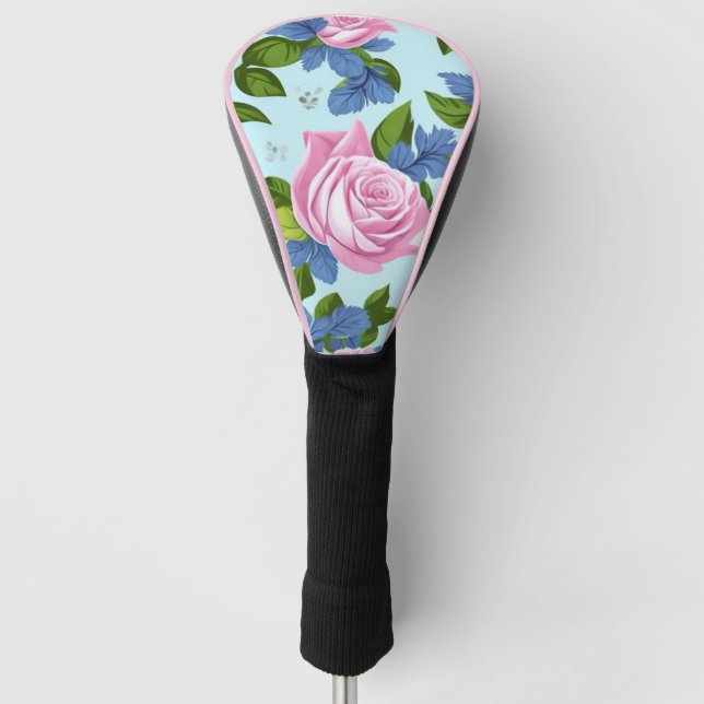 Bridgerton Inspired Blue lilies pink roses Floral  Golf Head Cover (Front)