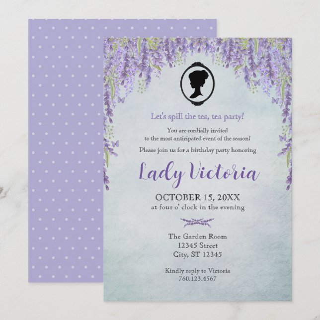 Bridgerton Inspired Spill The Tea Birthday  Invitation (Front/Back)