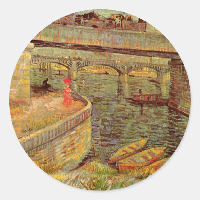 Bridges Across Seine, Asnieres by Vincent van Gogh Classic Round Sticker (Front)