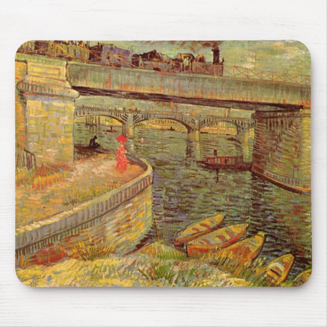 Bridges Across Seine, Asnieres by Vincent van Gogh Mouse Pad (Front)