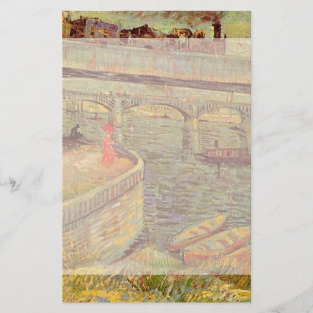 Bridges Across Seine, Asnieres by Vincent van Gogh Stationery (Front)