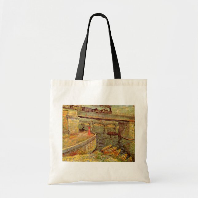 Bridges Across Seine, Asnieres by Vincent van Gogh Tote Bag (Front)