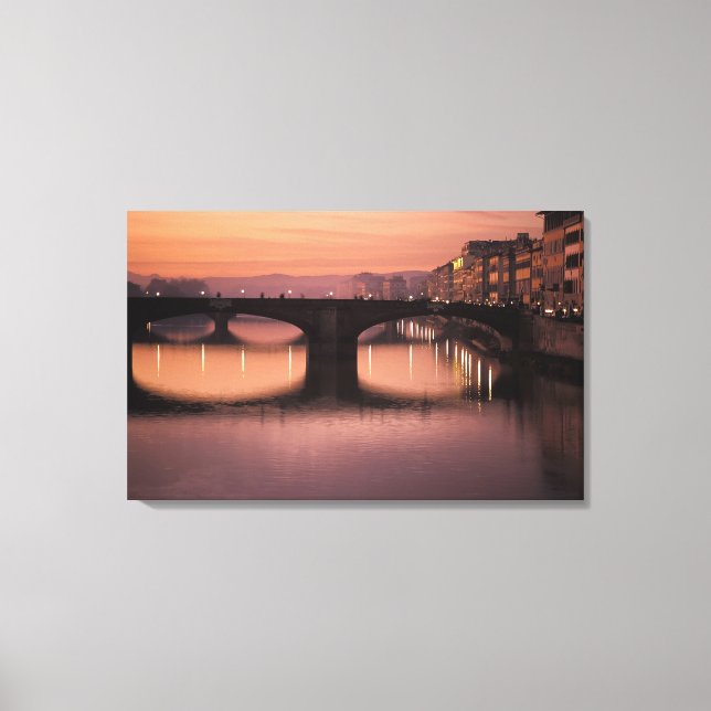 Bridges over the Arno River at sunset, 2 Canvas Print (Front)