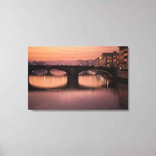 Bridges over the Arno River at sunset, 2 Canvas Print