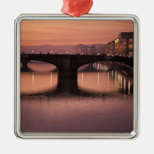 Bridges over the Arno River at sunset, 2 Metal Tree Decoration