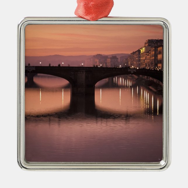 Bridges over the Arno River at sunset, 2 Metal Tree Decoration (Front)