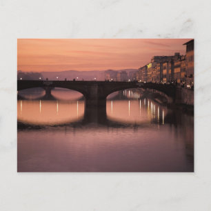 Bridges over the Arno River at sunset, 2 Postcard