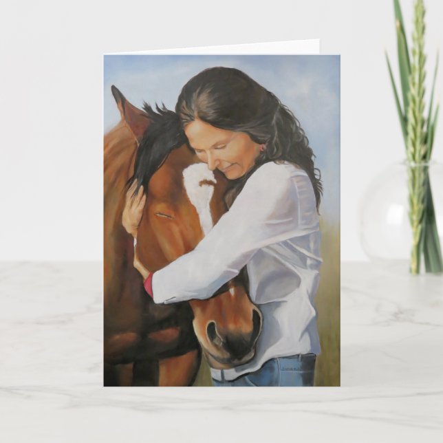 Bridget and her Rescue Horse Art Greeting Card (Front)