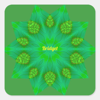~BRIDGET ~ WOW! ~ 10 Pointed Star ~ Green ~ Square Sticker