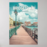 Bridgetown Barbados Illustration Travel Art Retro