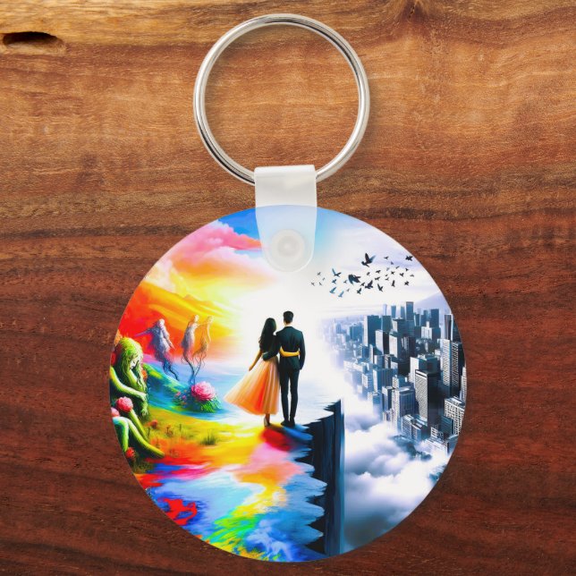 Bridging Worlds of Reality and Dreams Key Ring (Front)