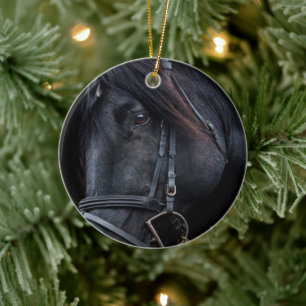 Bridled Black Stallion Face Ceramic Tree Decoration