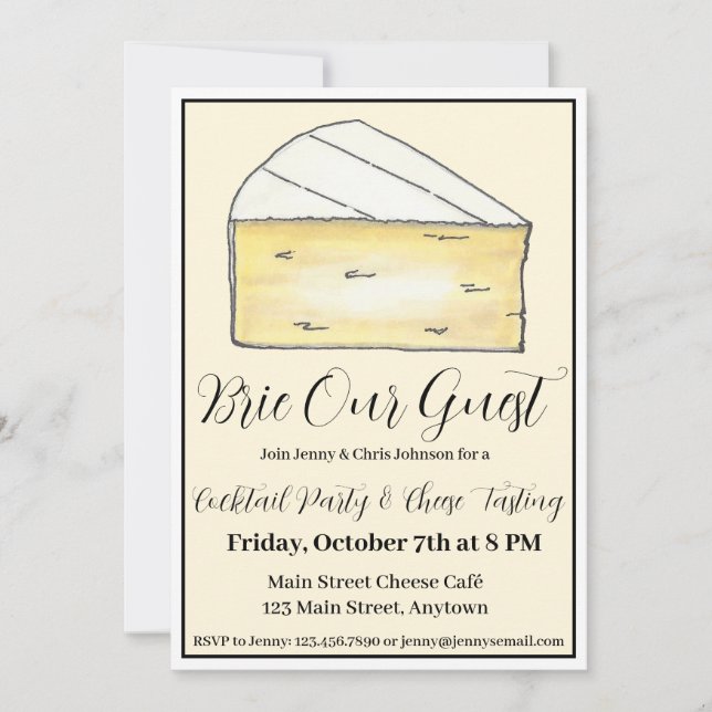 Brie (Be) Our Guest Wine and Cheese Party Foodie Invitation (Front)