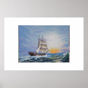 Brigantine On Lively Seas Poster