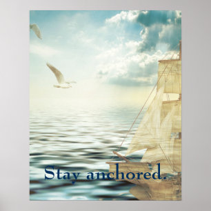 Brigantine Sailboat & Seagulls Poster