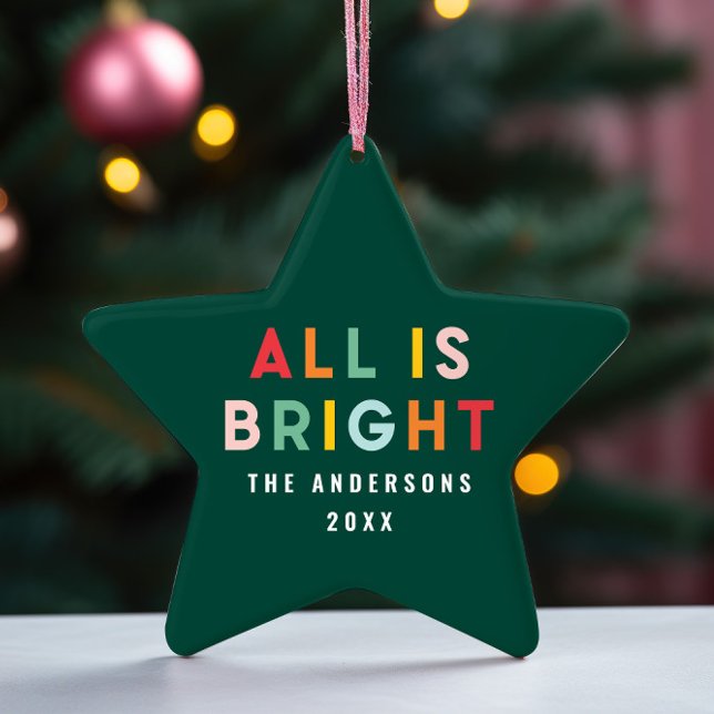Bright 1 photo green fun modern Christmas family  Ceramic Tree Decoration (Creator Uploaded)