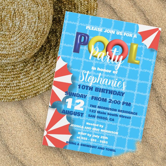 Bright 3D Pool Float Kids Summer Birthday Party Invitation (Creator Uploaded)