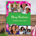 Bright 4 Photos Collage Merry Christmas Custom<br><div class="desc">Create your own bright and colourful Christmas card with this fun and modern template. The card will display four of your favourite photos, on a background of bright pink, green and blue block colours. The greeting 'Merry Christmas' is across the centre in stylish script typography, and the card also features...</div>