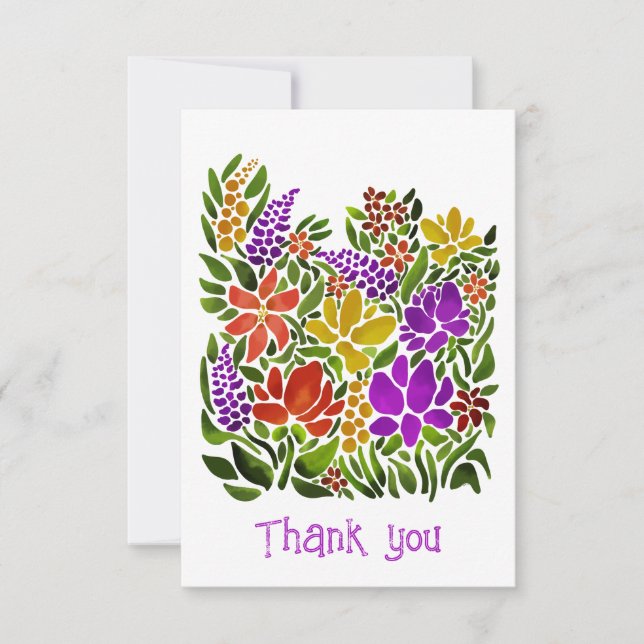 Bright Abstract Floral Flat Thank You Card  (Front)