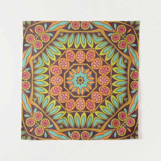 Bright abstract floral ornament design. tapestry (Front)