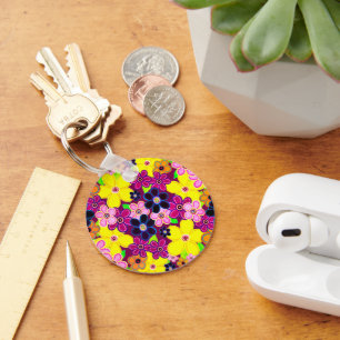 Bright Abstract Flower Art Key Ring