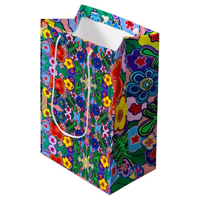 Bright Abstract Flower Art   Medium Gift Bag (Front Angled)