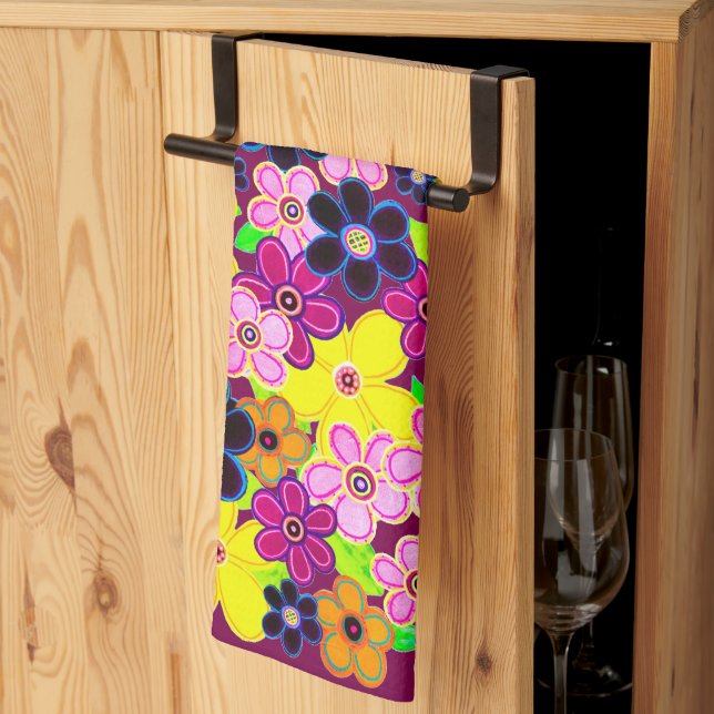 Bright Abstract Flower Art Tea Towel (Thirds Fold)
