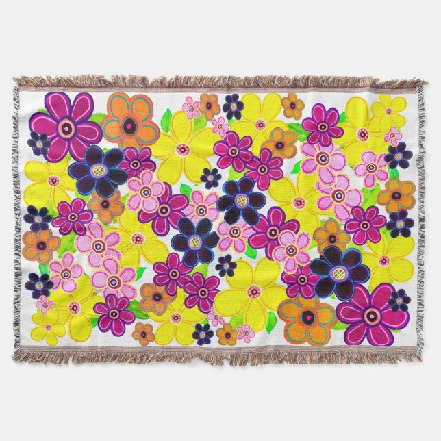 Bright Abstract Flower Art Throw Blanket (Front)
