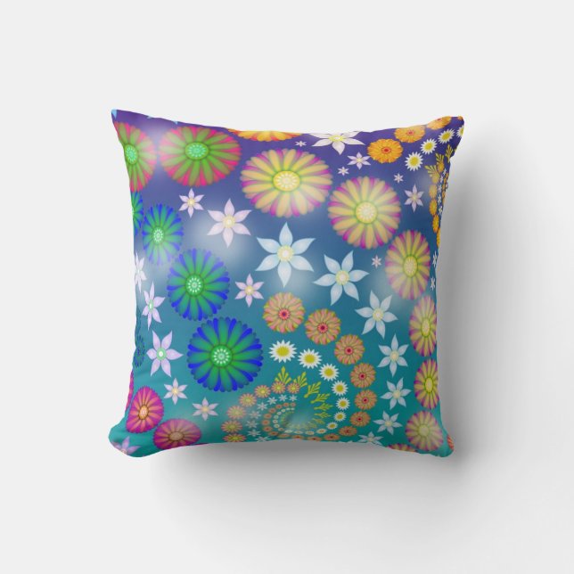Bright Abstract Fractal Flowers Cushion (Front)