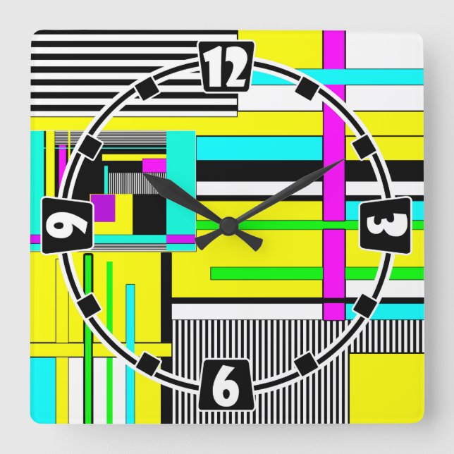 Bright abstract geometric neon pattern square wall clock (Front)