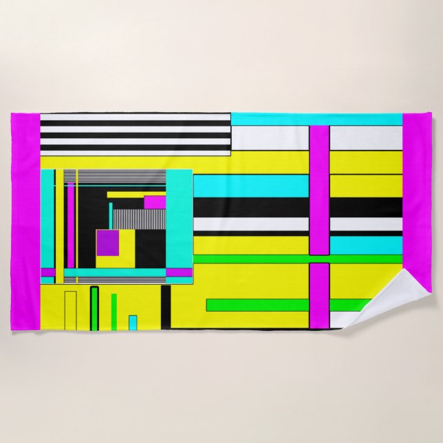 Bright abstract geometric neon pattern throw pillo beach towel (Front)