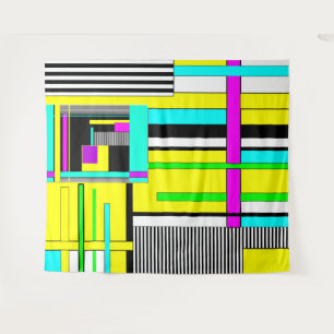 Bright abstract geometric neon pattern throw pillo tapestry