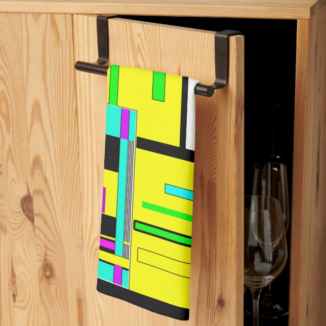 Bright abstract geometric neon pattern throw pillo tea towel (Thirds Fold)