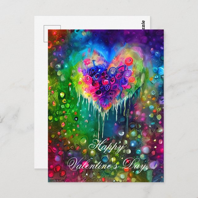 Bright abstract heart and bubbles valentine postcard (Front/Back)