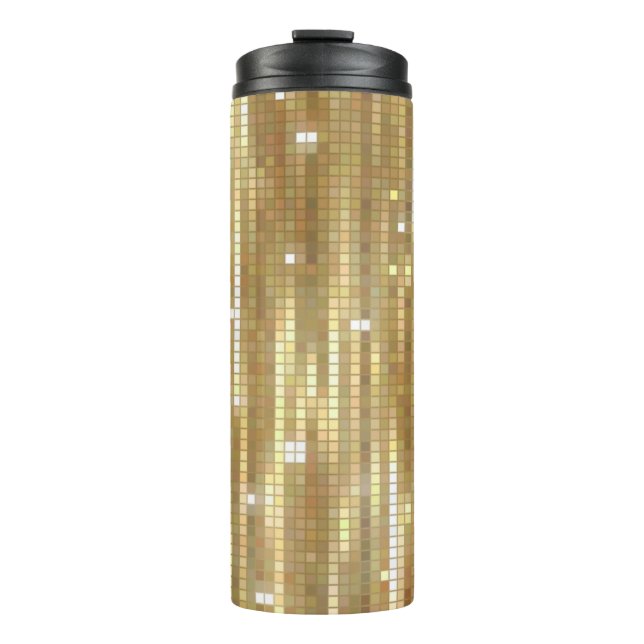 Bright abstract mosaic golden background with glos thermal tumbler (Front)