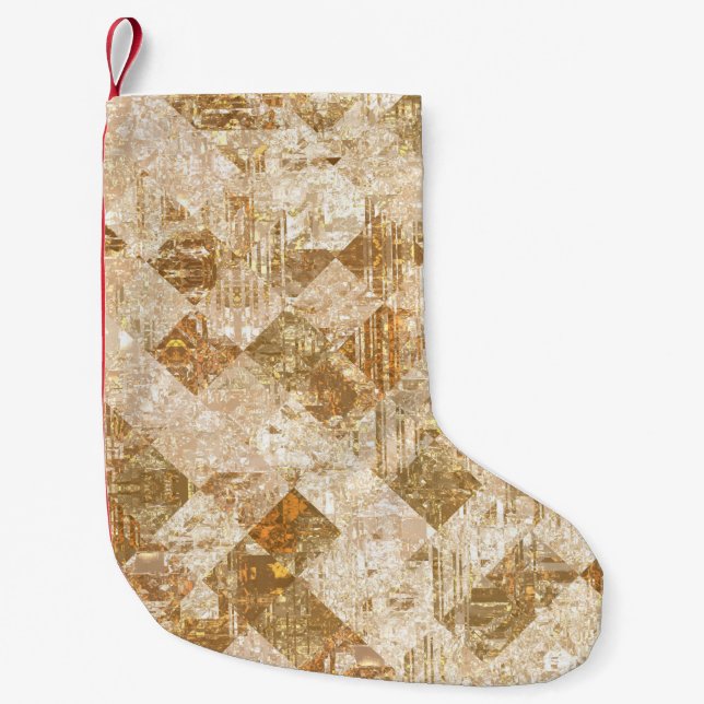 Bright abstract mosaic golden pattern small christmas stocking (Front)