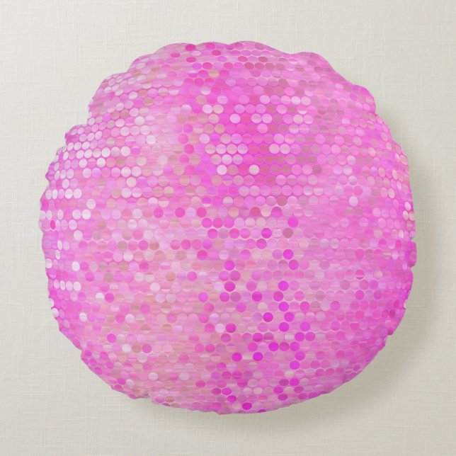Bright abstract mosaic pink with gloss round cushion (Front)