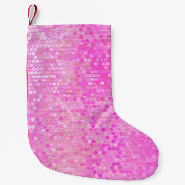 Bright abstract mosaic pink with gloss small christmas stocking (Front)