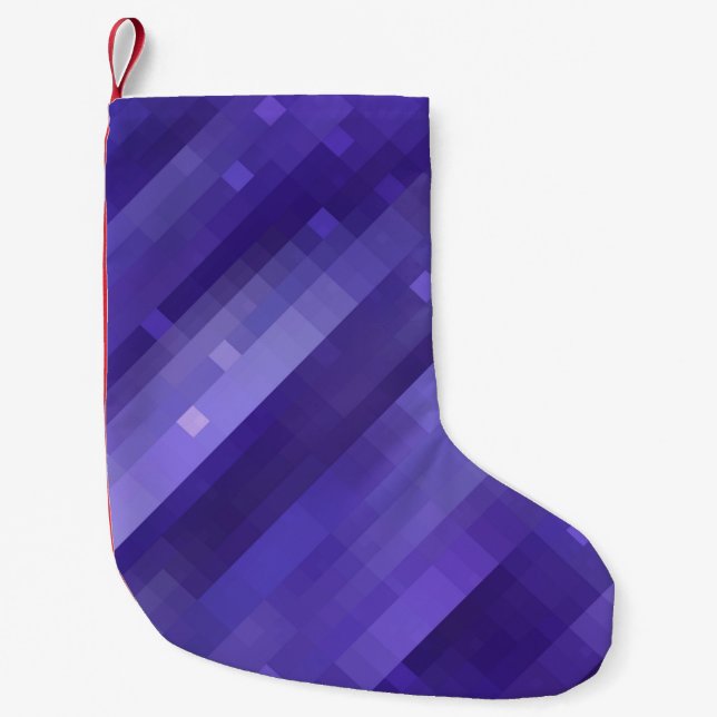 Bright abstract mosaic violet background with glos small christmas stocking (Front)