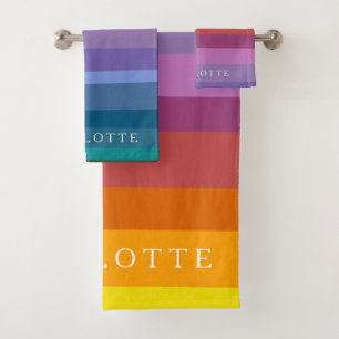 Bright Abstract Rainbow Stripes Personalised Bath Towel Set