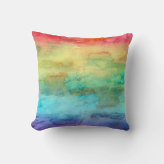 Bright Abstract Rainbow Watercolor Pillow