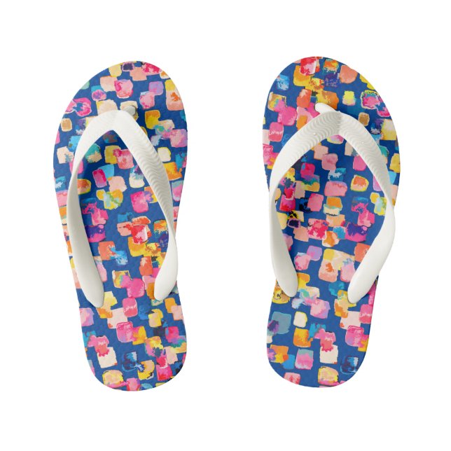 Bright Abstract Square Pattern Kid's Jandals (Footbed)