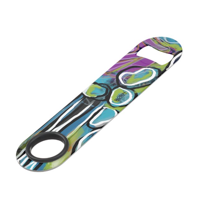 Bright Abstract Stainless Steel Bottle Opener (Front Angled)