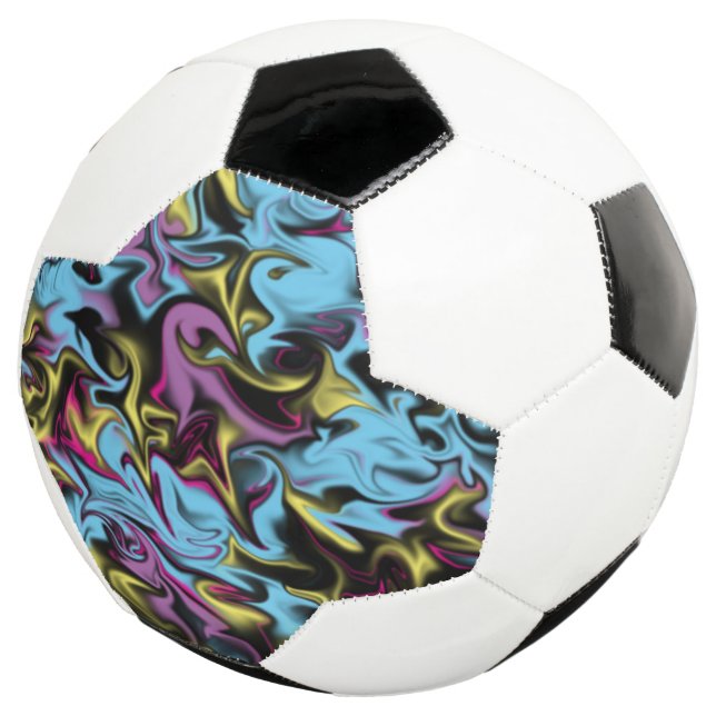 Bright Abstract Swirls of Pink Green Yellow Black Soccer Ball (Three Quarter)
