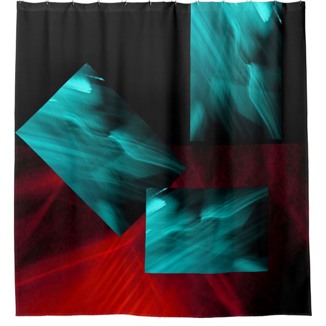 Bright Abstract Teal and Red Shower Curtain (Front)