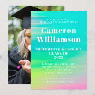 Bright Abstract Watercolor Graduation Party Photo Invitation