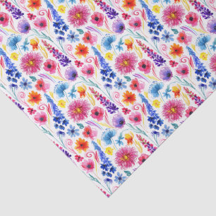 Bright Abstract Watercolor Style Flowers Tissue Paper