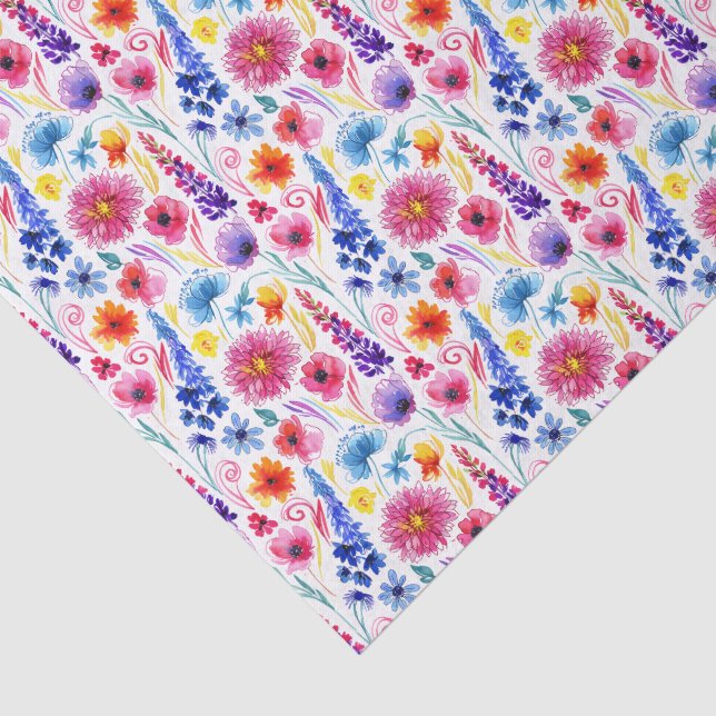 Bright Abstract Watercolor Style Flowers Tissue Paper (Detail)